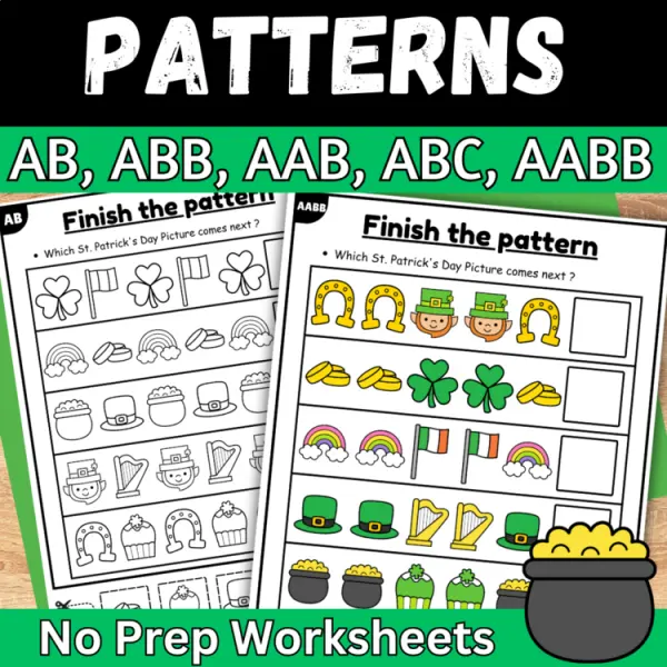 Cover of St Patricks day Finish the AB pattern cut and paste worksheet for kindergarten
