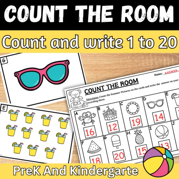 Cover of Summer Count the room and write How many Numbers to 20 for Kindergarten Bundle