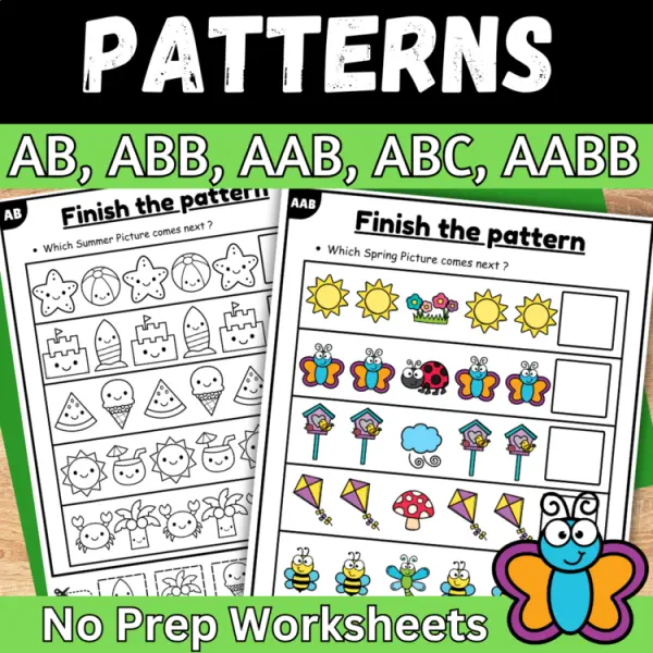 Cover of Spring Finish the AB pattern cut and paste worksheet for kindergarten Math