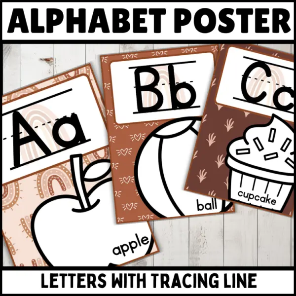 Cover of Alphabet Posters with Tracing Lines | Neutral Boho theme Classroom Decor