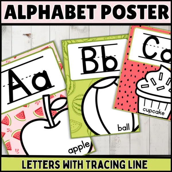 Cover of Alphabet Posters with Tracing Lines | Pastel Watermelon theme Classroom Decor