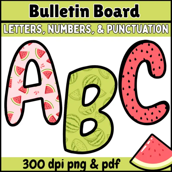 Cover of summer watermelon bulletin board letters for pastel Classroom Decor 300dpi png