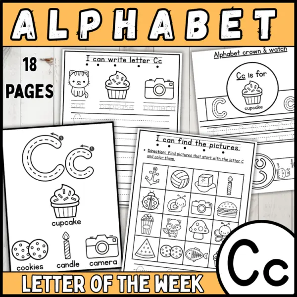 Cover of 26 letter of the week C | alphabet recognition, tracing, crown, bracelets & more