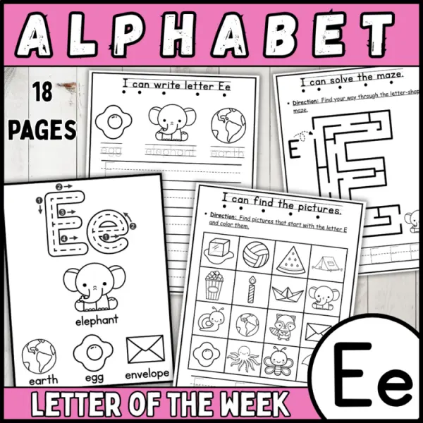 Cover of 26 letter of the week E | alphabet recognition, tracing, crown, bracelets & more