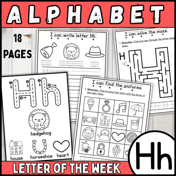 Cover of 26 letter of the week H | alphabet recognition, tracing, crown, bracelets & more