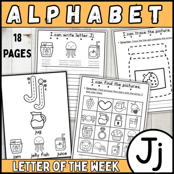 Cover of 26 letter of the week J | alphabet recognition, tracing, crown, bracelets & more