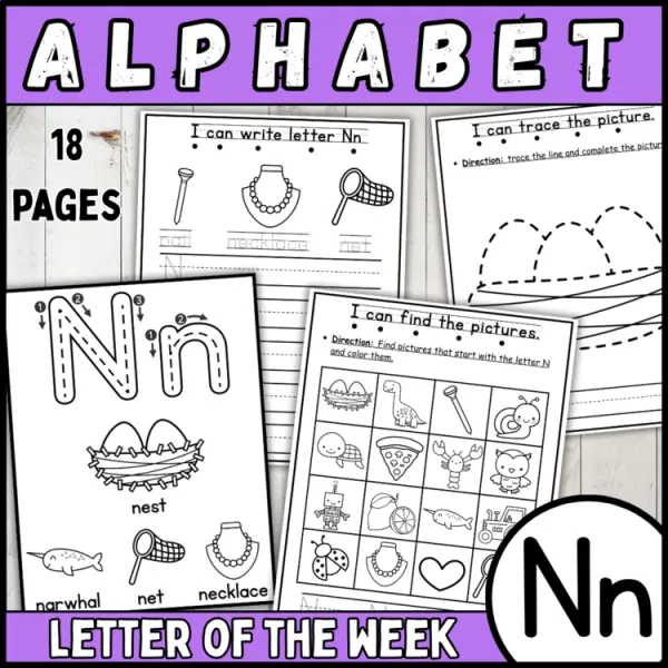 Cover of 26 letter of the week N | alphabet recognition, tracing, crown, bracelets & more