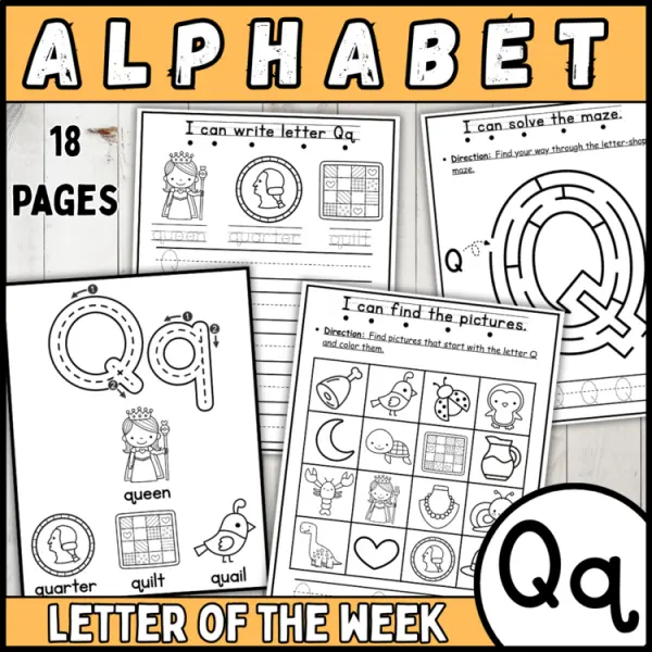 Cover of 26 letter of the week Q | alphabet recognition, tracing, crown, bracelets & more