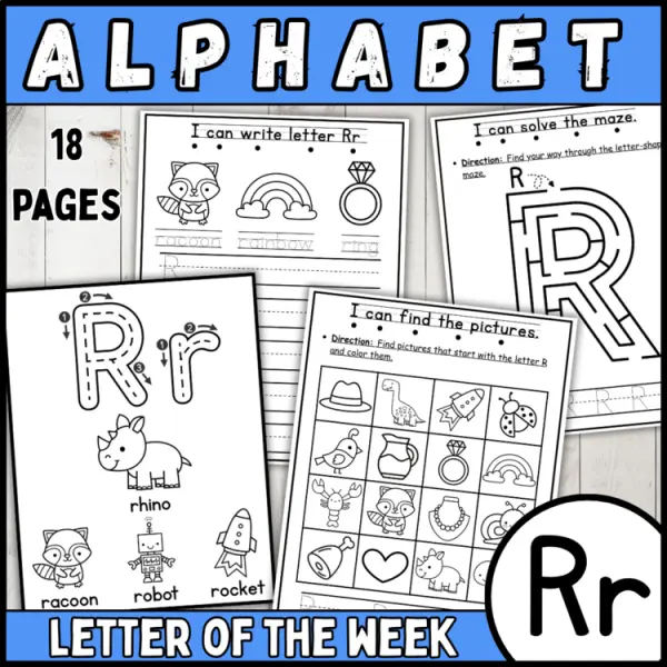 Cover of 26 letter of the week R | alphabet recognition, tracing, crown, bracelets & more