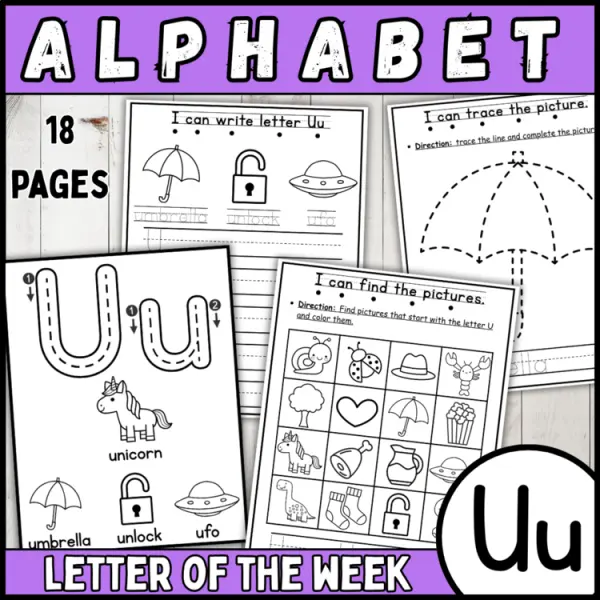 Cover of 26 letter of the week U | alphabet recognition, tracing, crown, bracelets & more