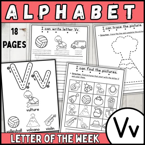 Cover of 26 letter of the week V | alphabet recognition, tracing, crown, bracelets & more