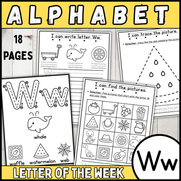 Cover of 26 letter of the week W | alphabet recognition, tracing, crown, bracelets & more