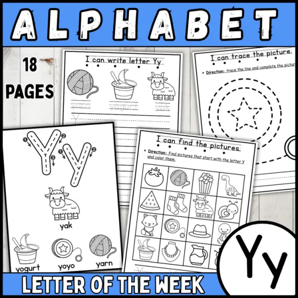 Cover of 26 letter of the week Y | alphabet recognition, tracing, crown, bracelets & more