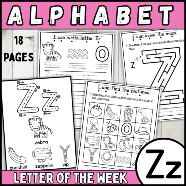 Cover of 26 letter of the week Z | alphabet recognition, tracing, crown, bracelets & more
