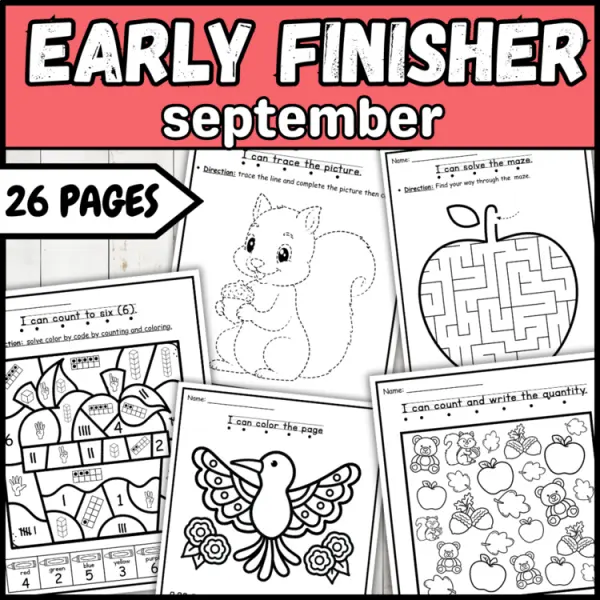 Cover of September early finisher packet morning worksheet Im done now what kindergarten
