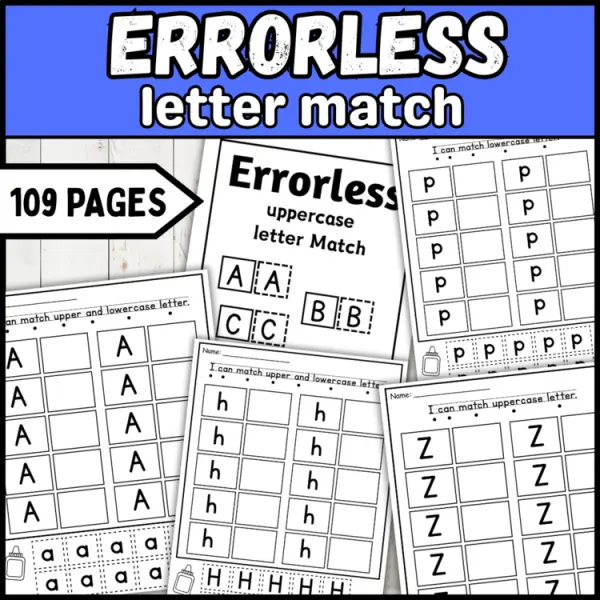 Cover of Errorless letter matching uppercase and lowercase worksheet cut & paste learning