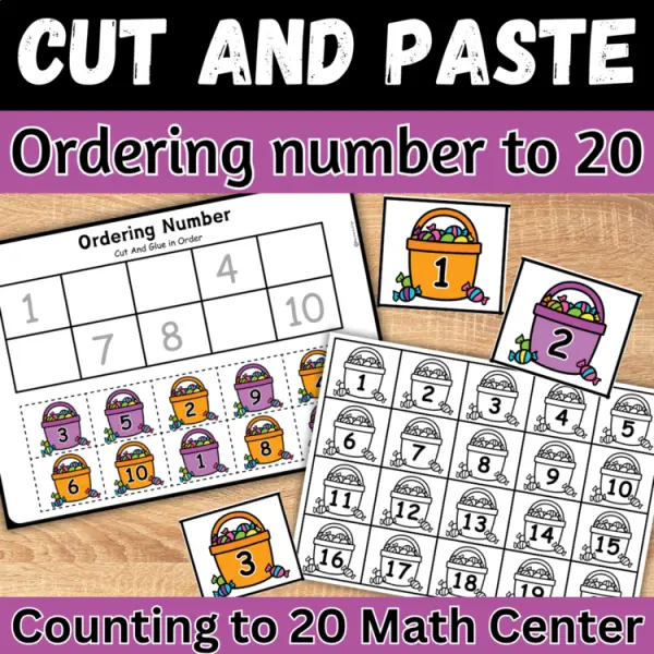 Cover of Halloween Ordering Numbers to 20 Cut and paste Worksheets Math Counting Activity