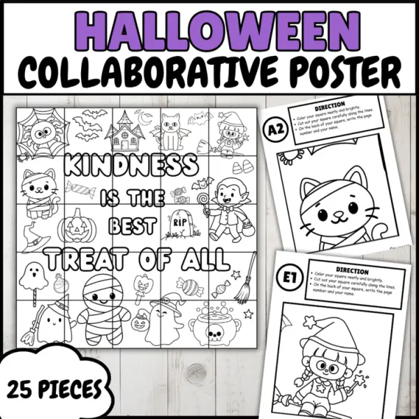 Cover of Halloween Collaborative Coloring Poster | Kindness page SEL Bulletin Board Idea