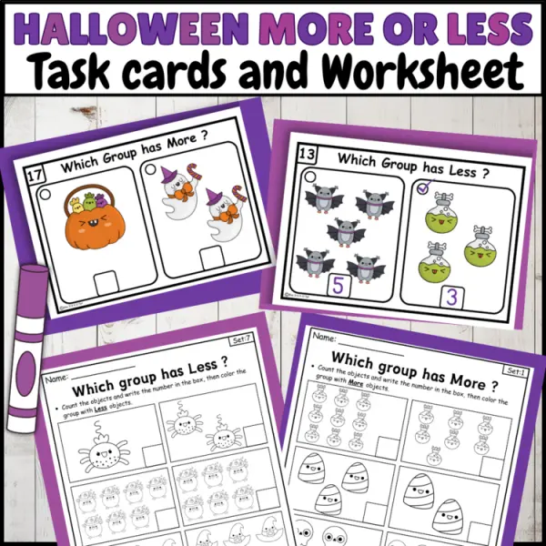 Cover of Halloween More or Less comparing Numbers to 10 Kindergarten Math Worksheets