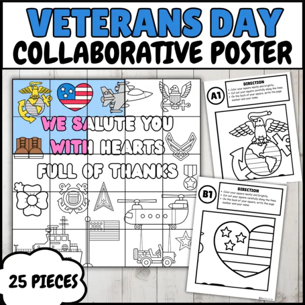 Cover of Veterans Day Collaborative Coloring Poster Gratitude SEL Bulletin Board Idea