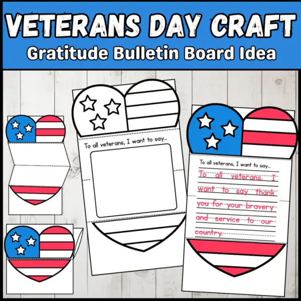 Cover of Veterans Day Craft Foldable Heart Thank You Card Bulletin Board for Kindergarten