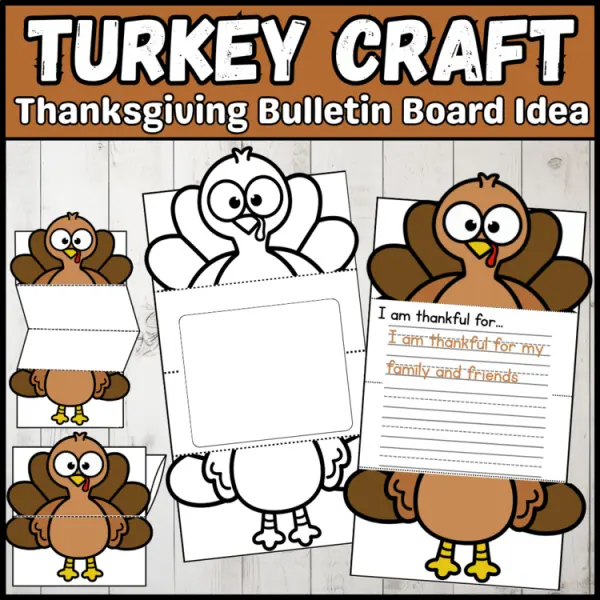 Cover of Thankful Turkey Craft Foldable Thanksgiving Bulletin Board Idea for Kindergarten