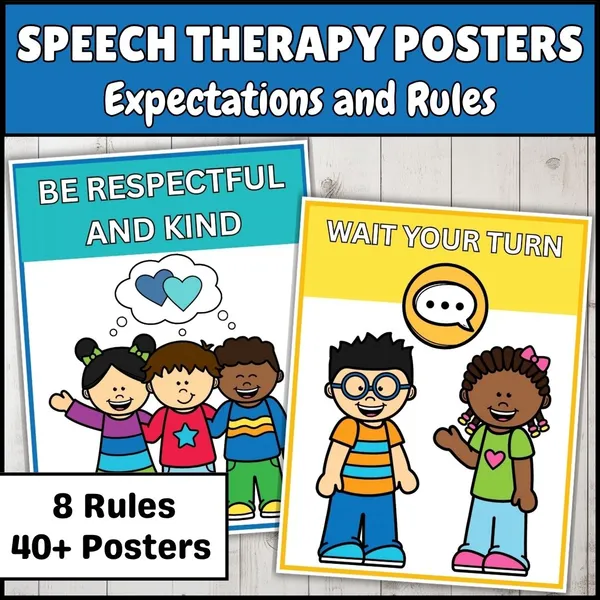 Cover of Speech Therapy Room posters | Visual Expectation and Rules classroom decor