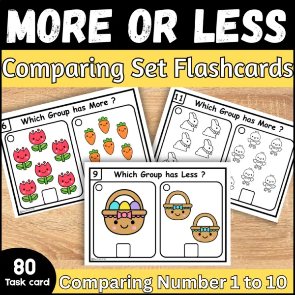 Cover of Easter More or Less counting & comparing to 10 Kindergarten Task cards