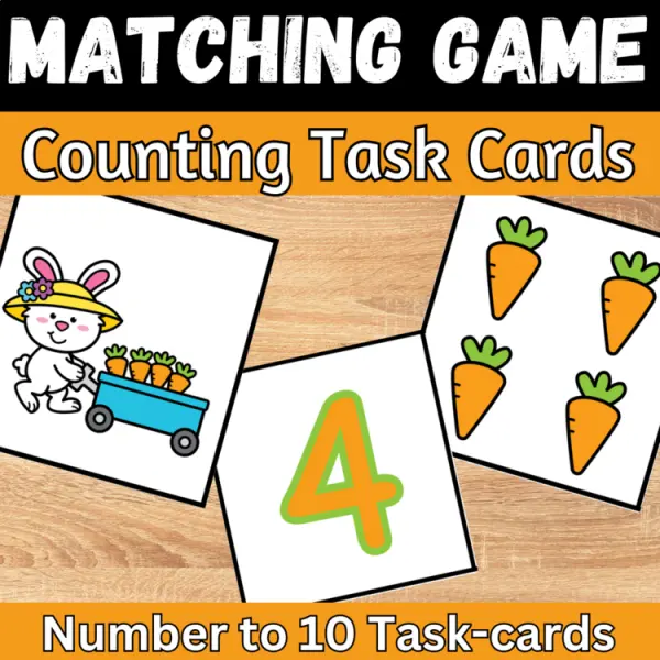 Cover of number matching center cards count and match to 10 spring kindergarten game