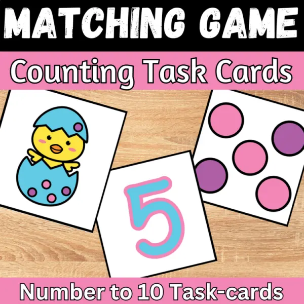 Cover of Easter chick matching numbers to quantities Count and Match Kindergarten Game