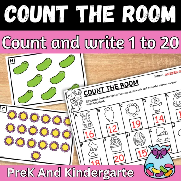 Cover of Easter count the room and write how many numbers to 20 Spring Math Bundle