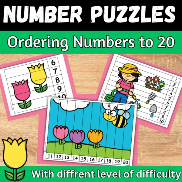Cover of Spring Number Order Puzzles Ordering numbers to 20 Activities for Kindergarten