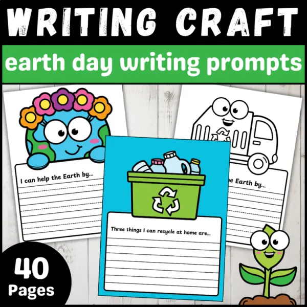 Cover of Earth day writing prompts bulletin board coloring Spring April craftivity