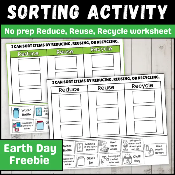 Cover of Earth day reduce reuse recycle no prep cut and Paste Activity for kindergarten